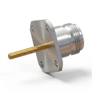 N Female 4-Hole Flange Mount RF Connector – Solder Attachment, 18.25mm Hole Spacing, 3mm Pin Diameter