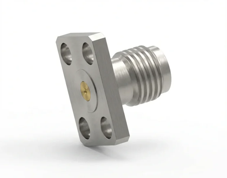 SMA Female 4-Hole Flange Mount RF Connector – Field Replaceable, 5.64mm Hole Spacing, 0.38mm Pin Diameter