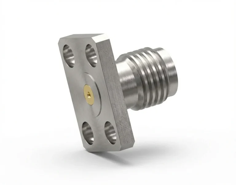SMA Female 4-Hole Flange Mount RF Connector – Field Replaceable, 5.64mm Hole Spacing, 0.3mm Pin Diameter