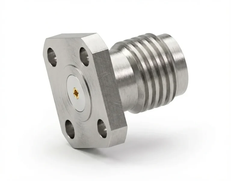 SMA Female 4-Hole Flange Mount RF Connector – Field Replaceable, 6.35mm Hole Spacing, 0.46mm Pin Diameter