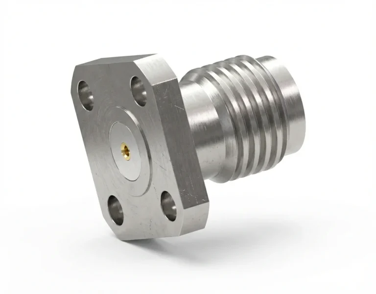 SMA Female 4-Hole Flange Mount RF Connector – Field Replaceable, 6.35mm Hole Spacing, 0.51mm Pin Diameter