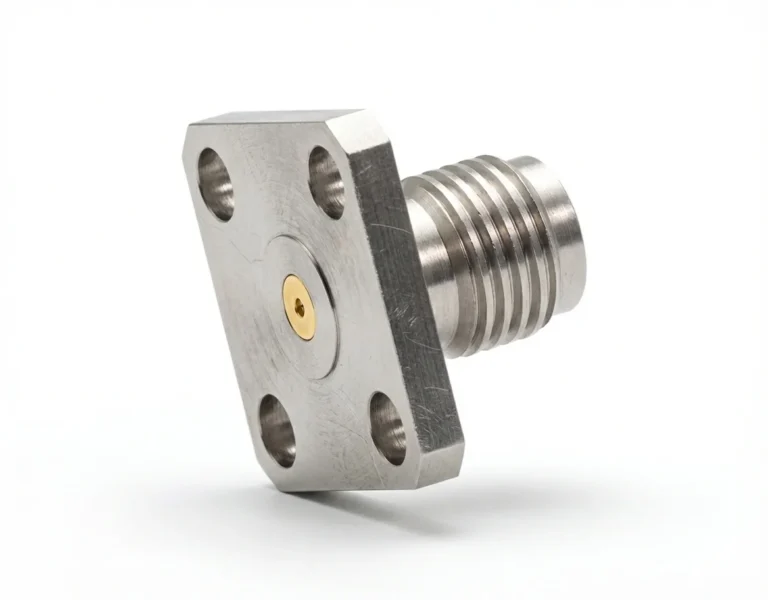 SMA Female 4-Hole Flange Mount RF Connector – Field Replaceable, 8.64mm Hole Spacing, 0.23mm Pin Diameter