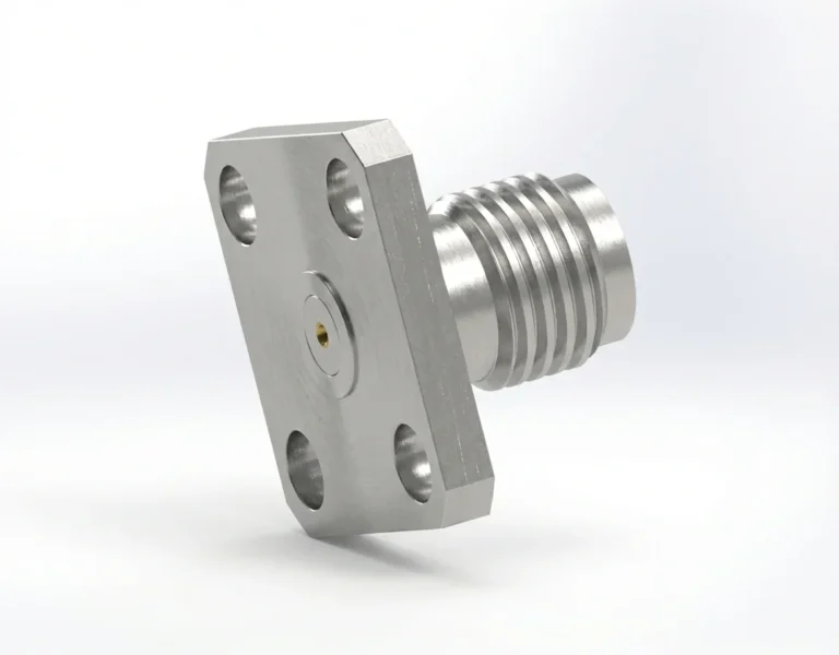 SMA Female 4-Hole Flange Mount RF Connector – Field Replaceable, 8.64mm Hole Spacing, 0.38mm Pin Diameter