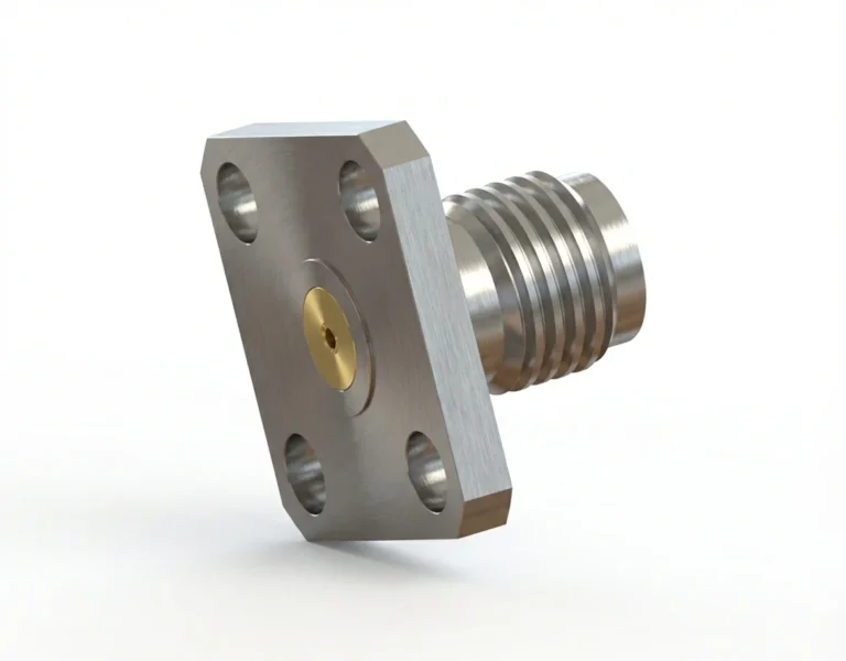 SMA Female 4-Hole Flange Mount RF Connector – Field Replaceable, 8.64mm Hole Spacing, 0.46mm Pin Diameter