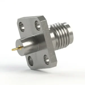 SMA Female 4-Hole Flange Mount RF Connector – Solder Attachment, 8.64mm Hole Spacing, 0.4mm Pin Diameter, Stub Terminal