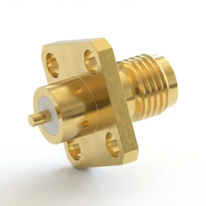 SMA Female 4-Hole Flange Mount RF Connector – Solder Attachment, 8.64mm Hole Spacing, 1.27mm Pin Diameter, Stub Terminal