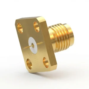 SMA Female 4-Hole Flange Mount RF Connector – Solder Attachment, 8,65mm Hole Spacing, 1.23mm Pin Diameter, Pin Terminal