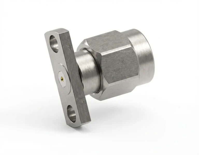 SMA Male 2-Hole Flange Mount RF Connector – Field Replaceable, 10.2mm Hole Spacing, 0.38mm Pin Diameter