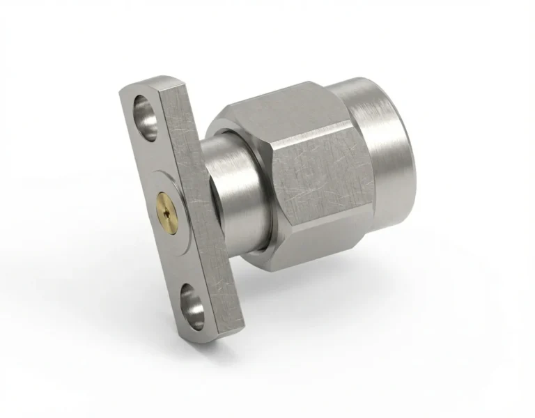 SMA Male 2-Hole Flange Mount RF Connector – Field Replaceable, 10.2mm Hole Spacing, 0.3mm Pin Diameter