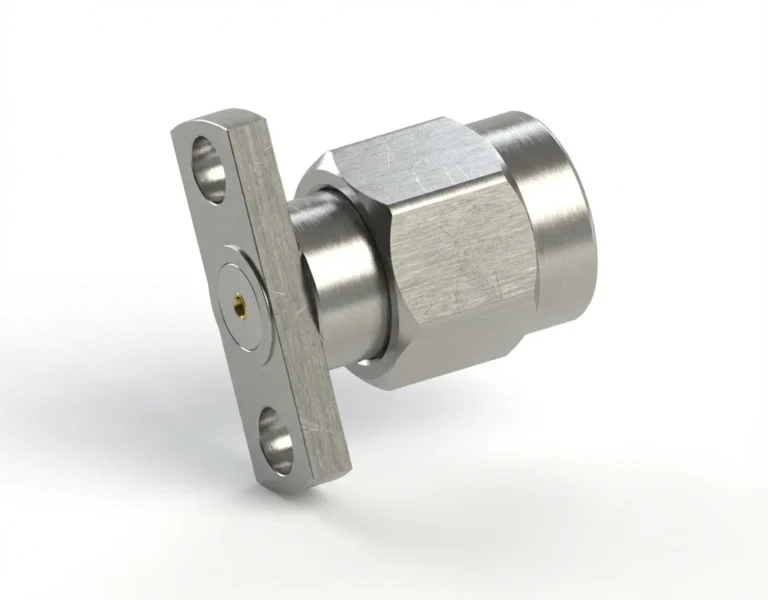 SMA Male 2-Hole Flange Mount RF Connector – Field Replaceable, 10.2mm Hole Spacing, 0.46mm Pin Diameter