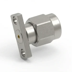 SMA Male 2-Hole Flange Mount RF Connector – Field Replaceable, 10.2mm Hole Spacing, 0.9mm Pin Diameter
