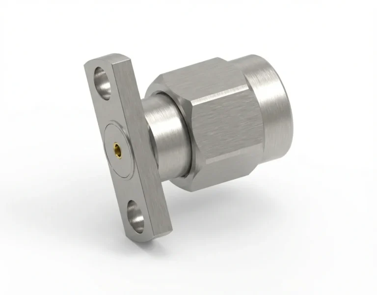 SMA Male 2-Hole Flange Mount RF Connector – Field Replaceable, 10.2mm Hole Spacing, 0.9mm Pin Diameter