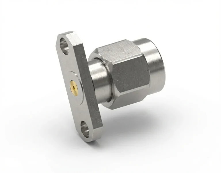 SMA Male 2-Hole Flange Mount RF Connector – Field Replaceable, 12.22mm Hole Spacing, 0.23mm Pin Diameter