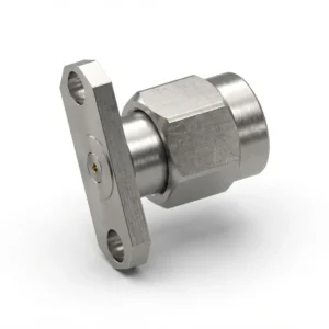 SMA Male 2-Hole Flange Mount RF Connector – Field Replaceable, 12.22mm Hole Spacing, 0.38mm Pin Diameter
