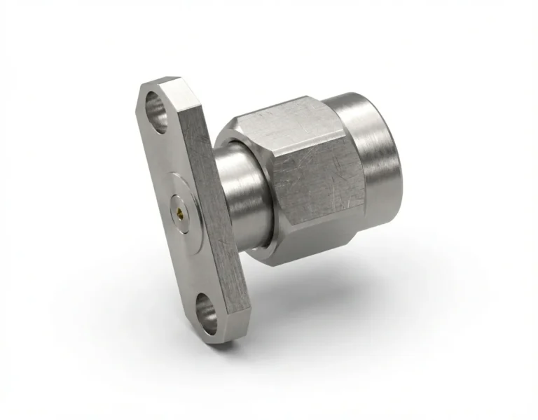 SMA Male 2-Hole Flange Mount RF Connector – Field Replaceable, 12.22mm Hole Spacing, 0.38mm Pin Diameter