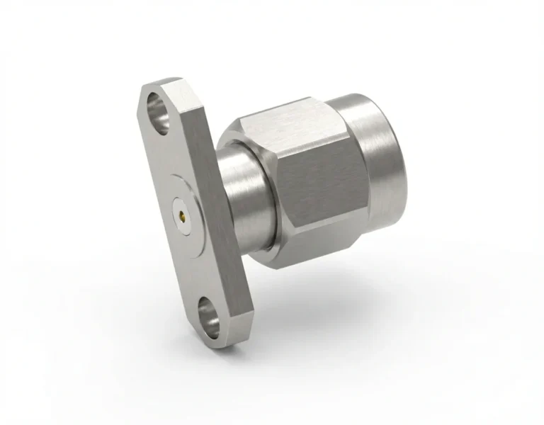 SMA Male 2-Hole Flange Mount RF Connector – Field Replaceable, 12.22mm Hole Spacing, 0.3mm Pin Diameter