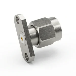 SMA Male 2-Hole Flange Mount RF Connector – Field Replaceable, 12.22mm Hole Spacing, 0.51mm Pin Diameter