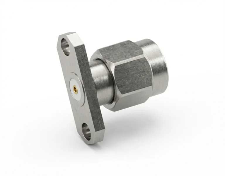 SMA Male 2-Hole Flange Mount RF Connector – Field Replaceable, 12.22mm Hole Spacing, 0.51mm Pin Diameter