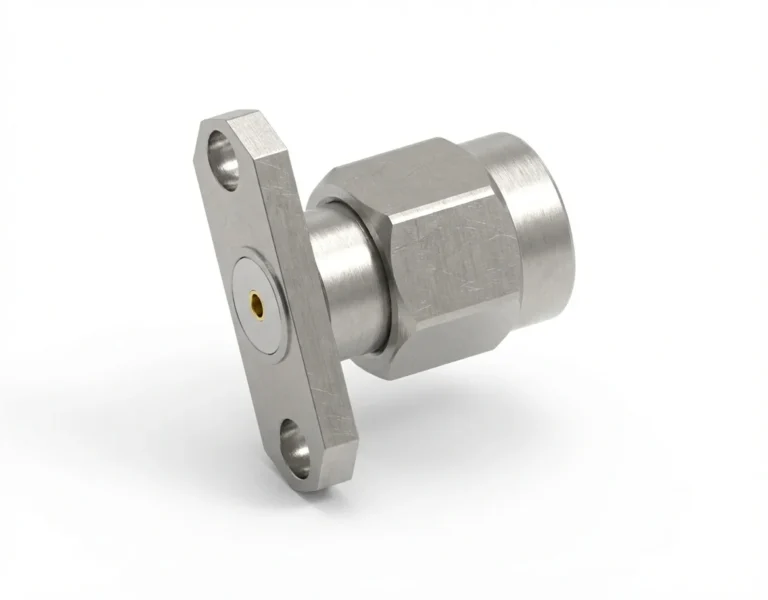 SMA Male 2-Hole Flange Mount RF Connector – Field Replaceable, 12.22mm Hole Spacing, 0.9mm Pin Diameter
