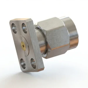 SMA Male 4-Hole Flange Mount RF Connector – Field Replaceable, 5.64mm Hole Spacing, 0.23mm Pin Diameter