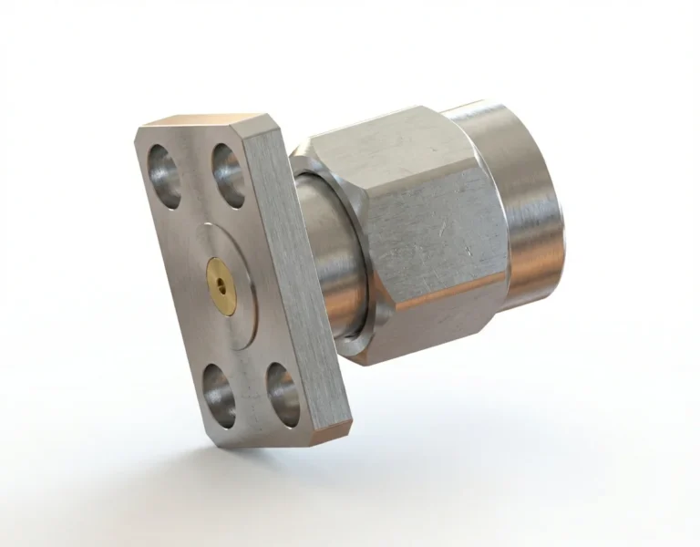 SMA Male 4-Hole Flange Mount RF Connector – Field Replaceable, 5.64mm Hole Spacing, 0.23mm Pin Diameter