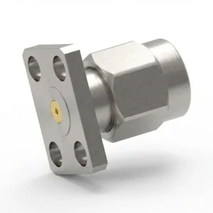 SMA Male 4-Hole Flange Mount RF Connector – Field Replaceable, 5.64mm Hole Spacing, 0.3mm Pin Diameter