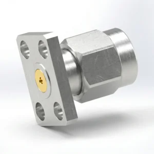 SMA Male 4-Hole Flange Mount RF Connector – Field Replaceable, 5.64mm Hole Spacing, 0.46mm Pin Diameter