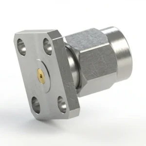 SMA Male 4-Hole Flange Mount RF Connector – Field Replaceable, 8.64mm Hole Spacing, 0.38mm Pin Diameter