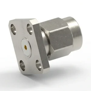 SMA Male 4-Hole Flange Mount RF Connector – Field Replaceable, 8.64mm Hole Spacing, 0.9mm Pin Diameter