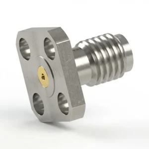 SSMA Female 4-Hole Flange Mount RF Connector – Field Replaceable, 5.9mm Hole Spacing, 0.38mm Pin Diameter
